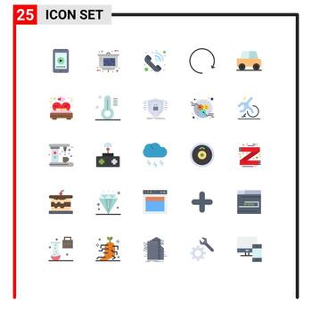 25 colores planos universales establecidos para aplicaciones web y móviles viaje automóvil contáctenos rotar flecha elementos de diseño vectorial editables vector