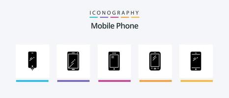 paquete de iconos de glifo 5 de teléfono móvil que incluye . Huawei iphone móvil. diseño de iconos creativos vector