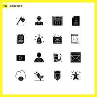 Mobile Interface Solid Glyph Set of 16 Pictograms of information page man office road Editable Vector Design Elements