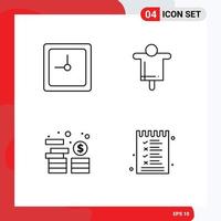 Pack of 4 Modern Filledline Flat Colors Signs and Symbols for Web Print Media such as clock money agriculture scarecrow food Editable Vector Design Elements