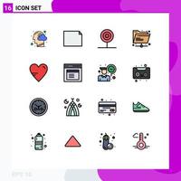 16 Universal Flat Color Filled Line Signs Symbols of heart network candy internet kitchen Editable Creative Vector Design Elements
