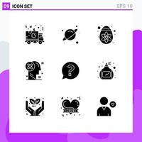 Pack of 9 Modern Solid Glyphs Signs and Symbols for Web Print Media such as question chat easter idea processing Editable Vector Design Elements