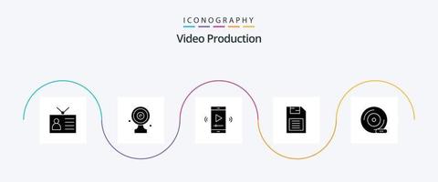 Video Production Glyph 5 Icon Pack Including mobile chip. memory card. news target. video papp. multimedia vector