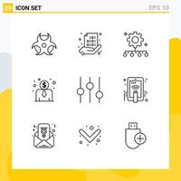 Set of 9 Commercial Outlines pack for tuning controls authority responsibility employee salary work plan Editable Vector Design Elements