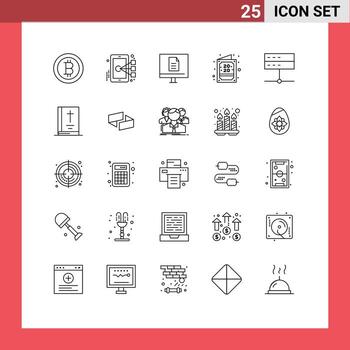 paquete de 25 líneas modernas, signos y símbolos para medios de impresión web, como dispositivos de administración de Internet, invitación de año nuevo, elementos de diseño vectorial editables vector