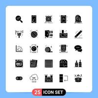 Pack of 25 creative Solid Glyphs of ai technology data smartphone complex Editable Vector Design Elements