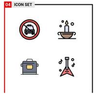 4 Universal Filledline Flat Color Signs Symbols of car cooker off antique rice Editable Vector Design Elements