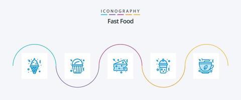 paquete de iconos de comida rápida azul 5 que incluye comida. café. queso. té. comida rápida vector