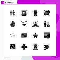 Universal Icon Symbols Group of 16 Modern Solid Glyphs of investment time text maker speech navigation Editable Vector Design Elements