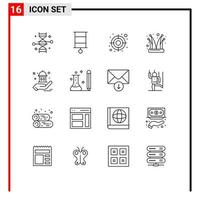 Pack of 16 Modern Outlines Signs and Symbols for Web Print Media such as mosque joker toy jester buffoon Editable Vector Design Elements