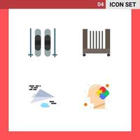 Set of 4 Modern UI Icons Symbols Signs for ice design bed paper plane mind Editable Vector Design Elements