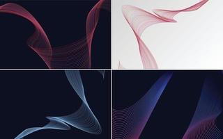 Set of 4 geometric wave pattern background Abstract waving line vector