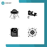 Pack of 4 creative Solid Glyphs of space ship insurance policy rocket map affiliate Editable Vector Design Elements