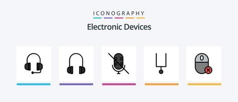 la línea de dispositivos llenó el paquete de 5 íconos, incluido el conectado. música. agregar. centro. hardware. diseño de iconos creativos vector