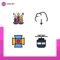 Set of 4 Modern UI Icons Symbols Signs for candles light tray download photography Editable Vector Design Elements