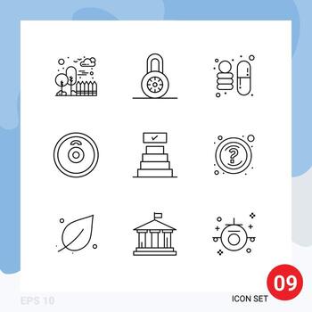 Pictogram Set of 9 Simple Outlines of question achievements science check mark sport Editable Vector Design Elements