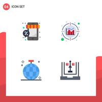 Set of 4 Commercial Flat Icons pack for discount birthday store data disco Editable Vector Design Elements