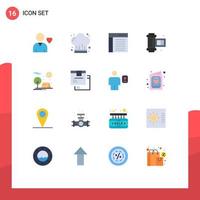 Pack of 16 Modern Flat Colors Signs and Symbols for Web Print Media such as holiday adventure coding camera roll film ancient camera roll Editable Pack of Creative Vector Design Elements