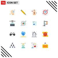 Modern Set of 16 Flat Colors and symbols such as graph ski sugar bottle funicular sign Editable Pack of Creative Vector Design Elements