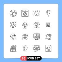 Editable Vector Line Pack of 16 Simple Outlines of product defining education pin location Editable Vector Design Elements