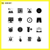 Solid Glyph Pack of 16 Universal Symbols of application update auctioneer downloads down Editable Vector Design Elements