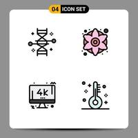 Modern Set of 4 Filledline Flat Colors and symbols such as chromosome monitor genetic modification decorative flowers tv Editable Vector Design Elements