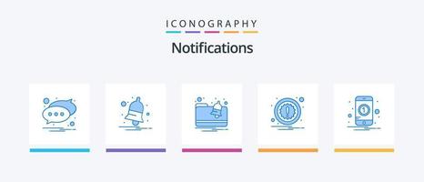 Paquete de 5 íconos azules de notificaciones, incluido el móvil. número. alerta. notificación. atención. diseño de iconos creativos vector