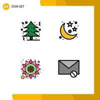Modern Set of 4 Filledline Flat Colors and symbols such as christmas pattern tree space envelope Editable Vector Design Elements