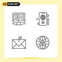 4 User Interface Line Pack of modern Signs and Symbols of monitor email design dollar flagged Editable Vector Design Elements