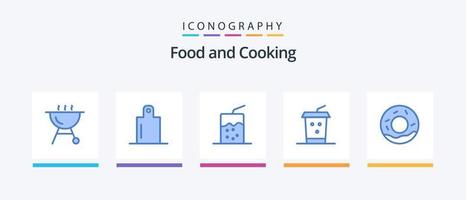 Paquete de 5 iconos de comida azul que incluye. bebida. alimento. diseño de iconos creativos vector