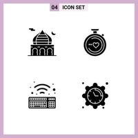 4 Universal Solid Glyphs Set for Web and Mobile Applications mosque keyboard moon love wireless Editable Vector Design Elements