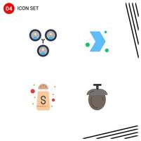 Set of 4 Modern UI Icons Symbols Signs for connections sugar bottle arrow right nuts Editable Vector Design Elements
