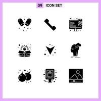 Mobile Interface Solid Glyph Set of 9 Pictograms of creative full web down box Editable Vector Design Elements