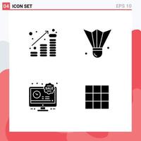 4 Thematic Vector Solid Glyphs and Editable Symbols of coins sports equipment money badminton birdie limited time Editable Vector Design Elements