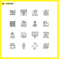 Set of 16 Vector Outlines on Grid for motel light website education success Editable Vector Design Elements