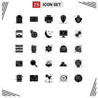 Modern Set of 25 Solid Glyphs and symbols such as jewelry pad lock devices map holiday Editable Vector Design Elements