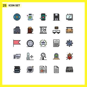 Pack of 25 creative Filled line Flat Colors of computer floppy bluetooth electronics devices Editable Vector Design Elements