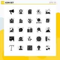 Group of 25 Modern Solid Glyphs Set for escape change location business gear Editable Vector Design Elements