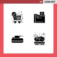 4 Solid Glyph concept for Websites Mobile and Apps check military trolley video tank Editable Vector Design Elements