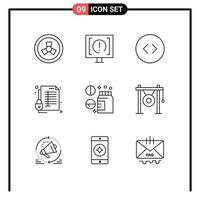 9 Universal Outline Signs Symbols of healthcare secure arrows report protect Editable Vector Design Elements