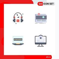 Modern Set of 4 Flat Icons Pictograph of hobbies laptop music fundraising louck Editable Vector Design Elements