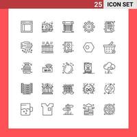 Line Pack of 25 Universal Symbols of report building truck construction cpu Editable Vector Design Elements