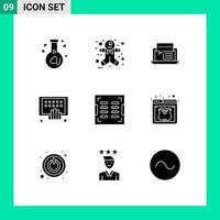 Mobile Interface Solid Glyph Set of 9 Pictograms of tablet mobile chat digital social Editable Vector Design Elements