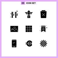 Solid Glyph Pack of 9 Universal Symbols of menu photographer basic photo trash Editable Vector Design Elements