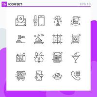 Modern Set of 16 Outlines and symbols such as auction law lights usa hat Editable Vector Design Elements