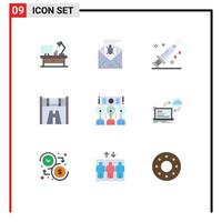 Pictogram Set of 9 Simple Flat Colors of start vaccine malware syringe healthcare Editable Vector Design Elements