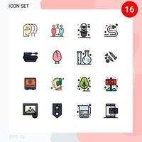 16 User Interface Flat Color Filled Line Pack of modern Signs and Symbols of water hose hose health fire hose illumination Editable Creative Vector Design Elements