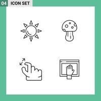 Set of 4 Modern UI Icons Symbols Signs for sun squeeze mushroom spring access Editable Vector Design Elements