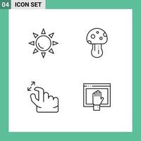 conjunto de 4 iconos modernos de la interfaz de usuario signos de símbolos para el sol apretar el hongo acceso a la primavera elementos de diseño vectorial editables vector