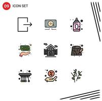 Universal Icon Symbols Group of 9 Modern Filledline Flat Colors of pollution real estate child building holding Editable Vector Design Elements